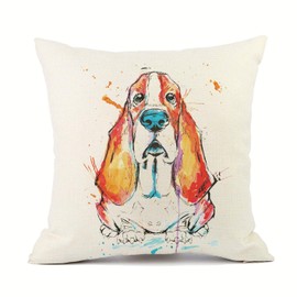 Redland Art Cute Pet Basset Hound Dog Throw Pillow Covers Cotton Linen Sofa Decorative Cushion Cases for Home Decor 18×18 Inch
