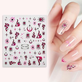 QIUTIMIY 3 Sheets Nail Art Stickers Decals Self-Adhesive 5D Embossed Nail Design Supplies Accessories(Gothic Flames)