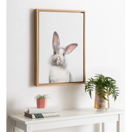 Kate and Laurel Sylvie Animal Studio Male Rabbit Framed Canvas Wall Art by Amy Peterson Art Studio, 18x24 Natural, Whimsical Fun Animal Nursery Art for Wall