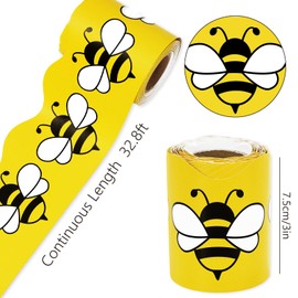 Whaline 32.8Ft Summer Bee Bulletin Board Border Yellow Black Bee Die Cut Trim Border Roll for Summer Bee Day Home Party Supplies