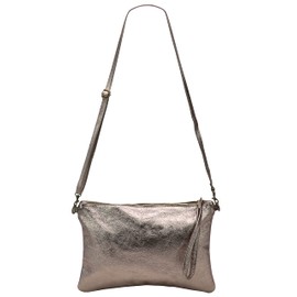 SH Leder Clara G396 Genuine Leather Shoulder Bag Clutch in Vintage Look Medium Size Evening Bag 33 x 22 cm, bronze