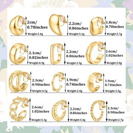 WAINIS Gold Silver Clip on Earrings 14K Gold Plated Chunky Hoop Clip Earrings Trendy Clip on Hoop Earrings for Women Non-Pierced Fake Jewelry Gold