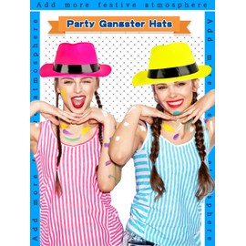 SGBETTER 42 Pcs Neon Party Hats Colorful Plastic Hat Gangster Hat Fedora Hats Bulk for Adult Kids Birthday Party Supplies, 6 Colors