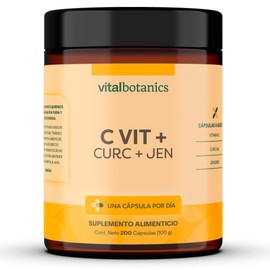 Vital Botanics Vitamina C, Naranja, Cúrcuma y Jengibre  200 Cápsulas de 500 mg, Multivitamínico, para Mujer y Hombre, 6 Meses, Sin Gluten y Aditivos  
