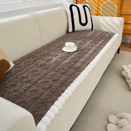 Huierxun Soft Fleece Couch Cover for 2 Cushion Couch Anti Slip Fluffy Jacquard Sofa Cover Cozy Warm Fuzzy Dog Bed Cover Washable Loveseat Cover Furniture Protector for Pet, Cat (Brown,28"x59")