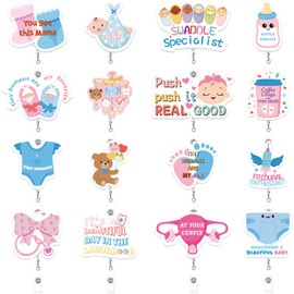 16PCS Labor and Delivery Badge Reel, Cute Nurse Badge Reels Retractable ID Holder with Alligator Clips Gifts for Medical Nurse, Nursing Students, Midwives and Pediatricians
