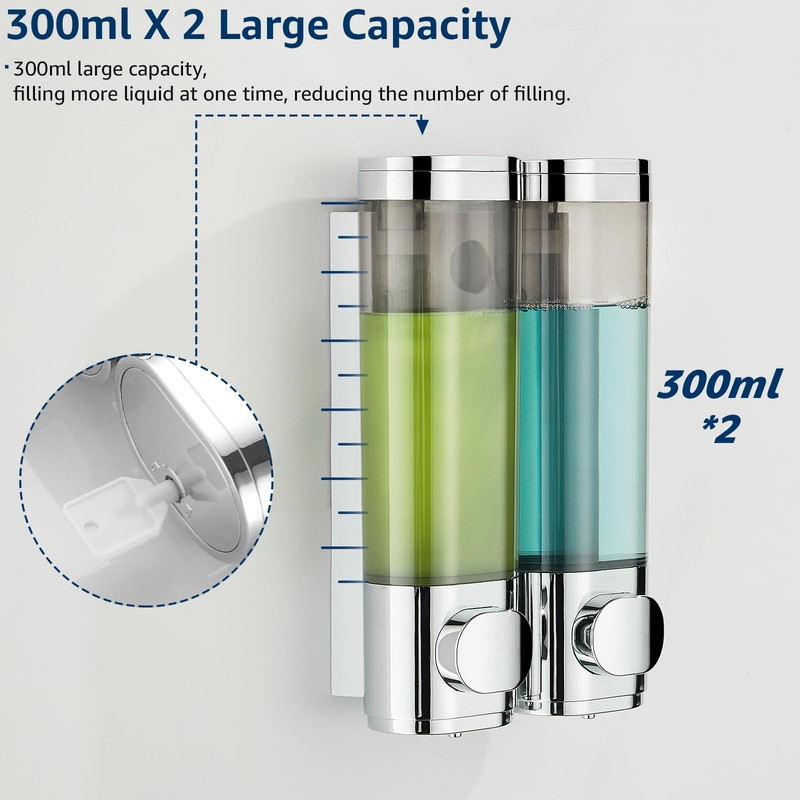 modunful Shower Dispenser 2 Chamber No Drill Shampoo Dispenser for