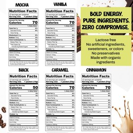 Projo* Power Coffee – Instant Coffee with 11g Protein – Grass-Fed Hydrolyzed Bovine Collagen & 175mg Caffeine, Organic, Variety - 1 Packet Each - Bold Black, Vanilla, Cinnamon, Caramel & Mocha Lattes