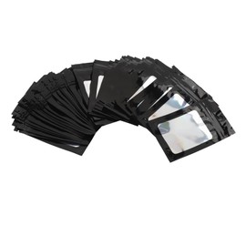 ANGGREK 100 Bolsas Resellables a Prueba de Olores, Bolsas de Embalaje Holográficas a Prueba de Olores con Ventana Transparente para Brillo de Labios, Collares, Pulseras, Alimentos (Negro)