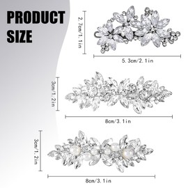 TRKETK 3 Pcs Rhinestone Hair Clips, Decoration Brooches Silver Wedding Hair Pins Pearl French Hairpins Crystal Flower Hair Barrettes Elegant Jewelry Hair Decorations for Brides Bridesmaids Girls
