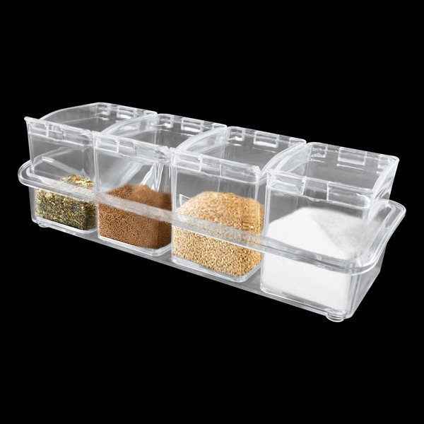 JAKOUE 4 Pieces Clear Seasoning Box spice-racks with Lids and