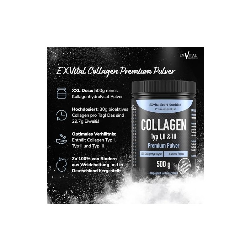 Collagen Powder, 500 g, Bioactive Collagen Hydrolysate Peptides, Protein Powder,