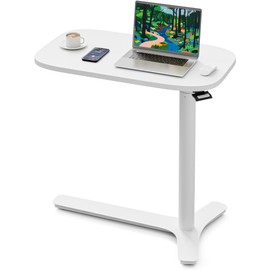 Muvai 30 Inch Overbed Table with Wheels Bedside Table Rolling Couch Desk Hospital Desk for Home Medical Use - Pneumatic Lap Desks, White 30" W x 17.7" D