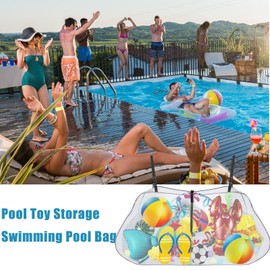 Pool Storage Bag for Pool Toys, Heavy Duty Mesh Net Organizer for Pool Toys, Large Capacity Fence Net Holder for Sports Balls, Rafts
