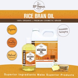 ORGANIC RICE BRAN OIL (32 oz) Premium Cold Pressed Unrefined | 100% Pure Rice Bran Oil for Skin, Face, Hair, Soap Making | Carrier for Essential Oils | Available in Bulk | 32 FL OZ