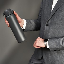 Ion8 Vacuum Insulated Stainless Steel Water Bottle, 1 Litre, 920 ml, Leak-Proof, One Hand Opening, Secure Locking, Dishwasher Safe, Carry Handle, Durable, Ideal for Sports and Yoga, Grey