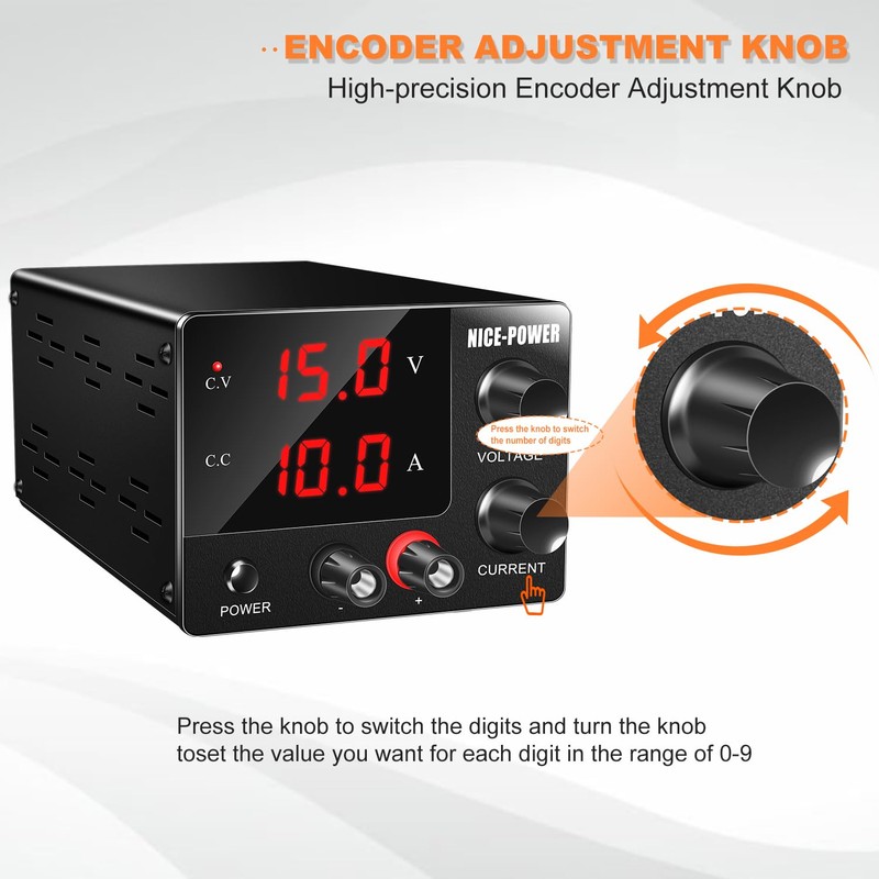 NICE-POWER DC Power Supply Variable 0~30V 0~10A, 3-Digits LED Display