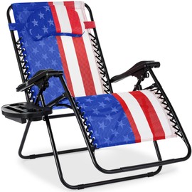 Best Choice Products Oversized Zero Gravity Chair, Folding Outdoor Patio Lounge Recliner w/Cup Holder Accessory Tray, Pillow - American Flag