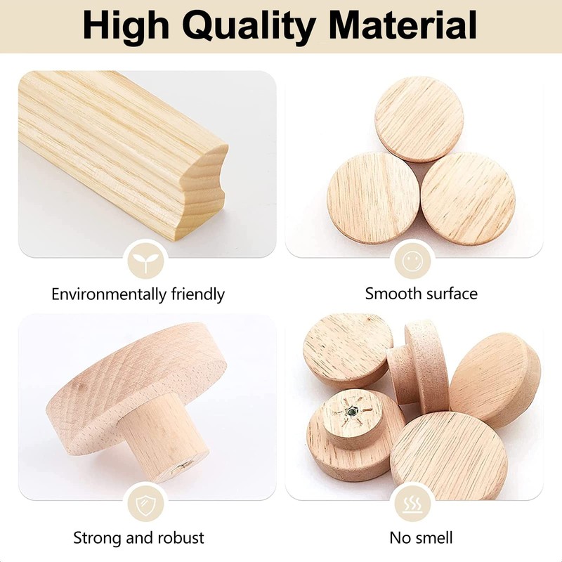 MOSNOW 15 PCS Wood Drawer Knobs with Screws, Round Wood