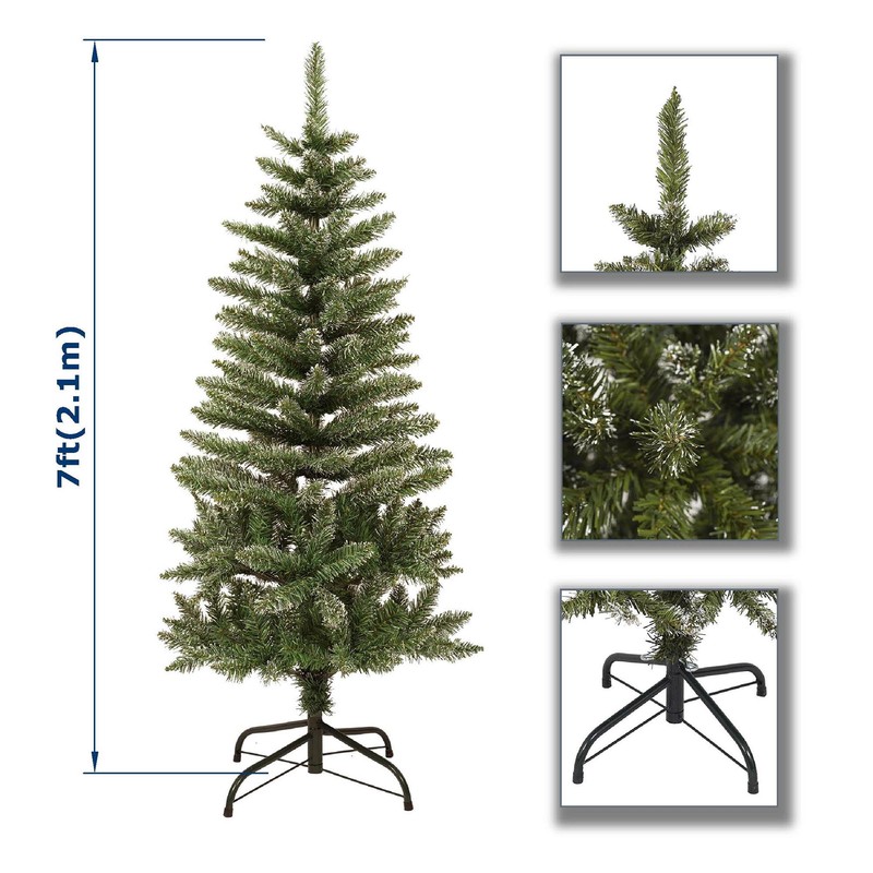 7 Feet Hinged Slim Pencil Snow Tipped Artificial Fir Christmas