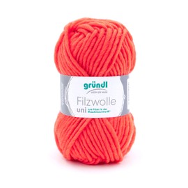 Gründl Plain Felt Wool (Wool for Felting, Knitting and Crocheting, 100% Virgin Wool Yarn, 50 g/50 m, Needle Size: 8-9, 1 x 50 g), Orange