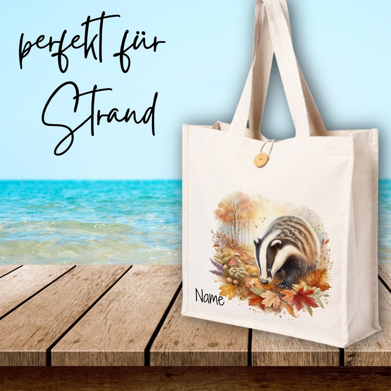 GRAZDesign Baumwolltasche Dachs personalisiert mit Namen Einkaufstasche nachhaltige Tragetasche mit