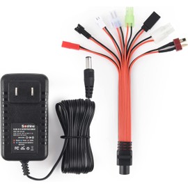 Aliwisdom Universal RC Battery Charger for 2.4V-12V (2-10S) Ni-MH/Ni-CD Battery Pack with SM 2P, Tamiya/KET 2P, XH 2.54 2P, Mini Tamiya, Huanqi, JST, Futaba/JR, T Adapter Plug Cable for RC Car