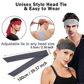 NiceYnn 2pcs Head Ties Headband, Unisex Elastic Bandana Adjustable Sports Tie Back Sweatband Non-Slip Yoga Ninja Karate Hair Band Head Strap Scarf Wrap Wristband for Running Fitness White Skyblue