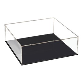 Recogwood Clear Acrylic Display Case, 25 x 25 x 10 cm, Assemble, Cube Organiser, Stand, Dustproof Protection, Display Case with Black Base for Action Figures, Toys, Collectibles