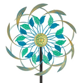 Sunnylight Metal Wind Spinners Outdoor,Double Wind Spinner & Sculpture,Green Garden Windmill for Yard Art Decorations