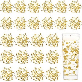 24 Pcs Artificial Pearl String for Floating Candle Faux Pearls Beads String Pearl Party Garland Decoration for Vases Filler Wedding Centerpiece Party Decor (Gold)