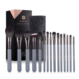 Makeup Brushes - Set of 15 Essential Professional Cosmetic Brushes - Makeup Brush Set - 7 High-Quality Vegan Eyeshadow Brushes + Brushes for Powder, Blush, Foundation, Highlighter, etc. grey