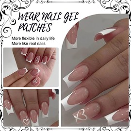 JYNXOR 24 Stück Weiße French Tip Press On Nägel, Sargnägel, mittelgroß, Künstliche Nägel mit Herz-Design, zum Aufkleben der Nägel, glänzende Vollabdeckung