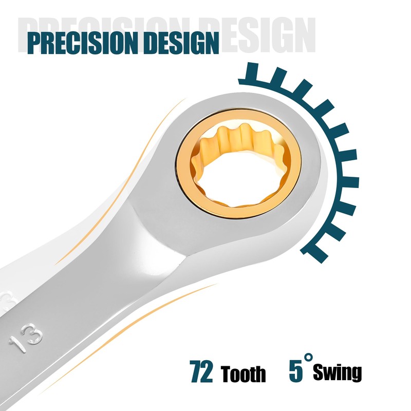 DAKCOS Fixed Head Ratchet Spanner 12mm Ratcheting Combination Wrench Chrome