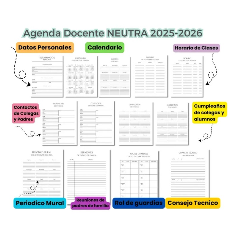Agenda Docente Color Neutro Maestro 2025-2026 Personalizada