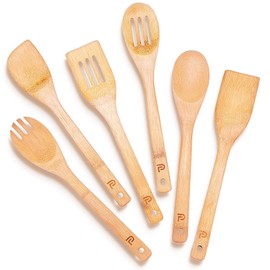 Wooden Spoons Cooking Utensils,6 Piece Wooden Spoon Set,Slotted Bamboo Spoon,Wooden Spatulas for Cooking,Natural Bamboo Spatula,Premium Wooden Kitchen Utensils,Bamboo Utensils Cooking Gift