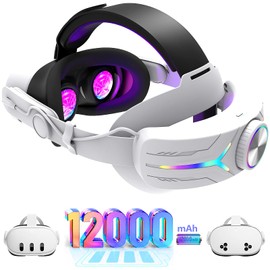 Upgraded RGB Lighted Head Strap with Battery 12000mAh for Meta Quest 3/3s Accessories, Quick Charge for Extended Playtime, to Reduce Facial Stress, Adjustable Elite Strap (White)