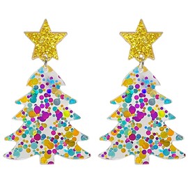Charm Buddy Sparkly Glitter Sequin Christmas Tree Stud Dangle Earrings Womens Girls Christmas Jewellery Christmas Party Secret Santa Present (4. Multicolour Bauble)