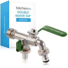 Bächlein Universal Double Outlet Tap with Reduction Adapter for 1" Wall Connection - Outlet Tap with 1/2 and 1 Inch Connection