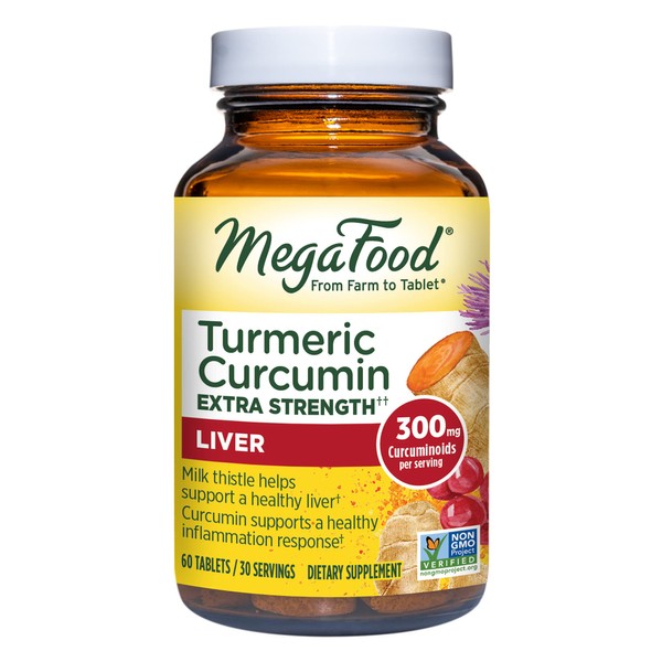 MegaFood Turmeric Curcumin Extra Strength -Supplement to support Liver Health with Bioperine Black Pepper & Milk Thistle Extract - Gluten Free, Vegan & Made without Dairy & Soy - 90 Tabs (45 Servings)