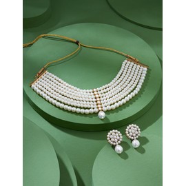 Aheli Pearl - Juego de gargantilla Kundan con abalorio de revestimiento múltiple para mujer, Unitalla, Perla, Perla