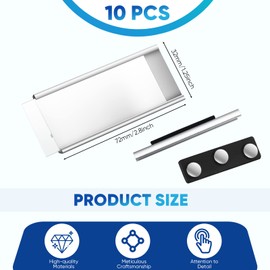 Magnetic Aluminium Name Badges with Double Magnets Magnetic Name Tags with Paper Slot Anodised Transparent Name Tags for Clothes, 72 x 32 mm, Silver (Pack of 10)