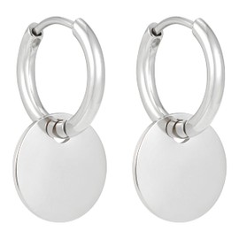 BONNYBIRD® BonnyCoin Creole Earrings with Flap - Premium Hoop Earrings with Pendant Made of Stainless Steel in Silver, Gold & Rose Gold, 100% Waterproof and Skin-Friendly (14 mm), Stainless Steel