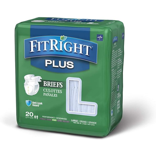FitRight Plus Adult Diapers,White Large, 20 Count (Pack of 4)