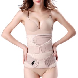 ChongErfei 3 in 1 Postpartum Support - Recovery Belly/waist/pelvis Belt Shapewear Slimming Girdle, Beige, L For Posture Correction