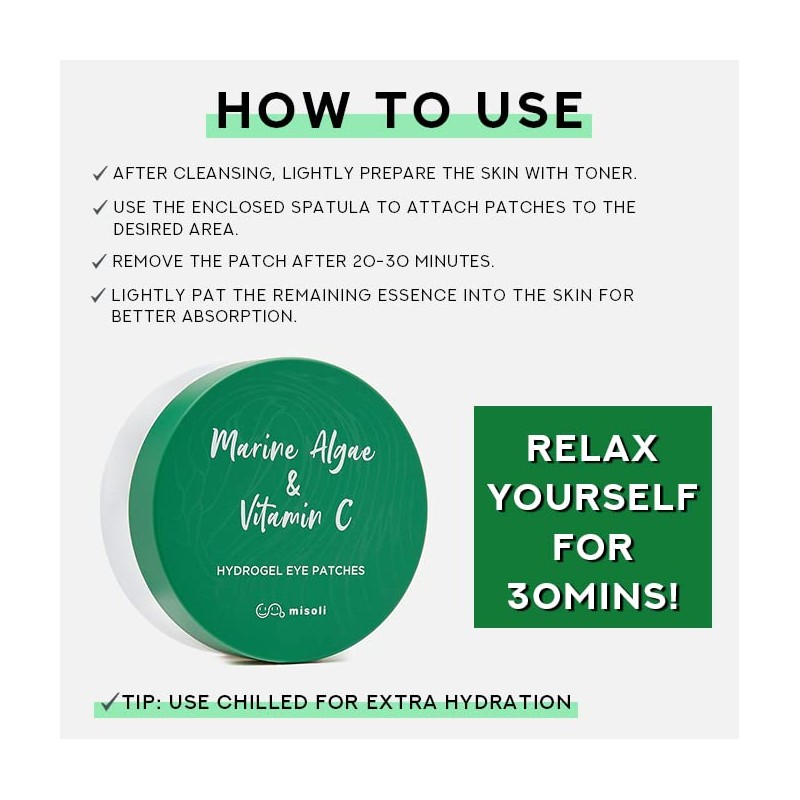 Parches para ojos de hidrogel de retinol y colágeno, Verde