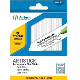 AdTech Full-Size Artistick High Performance Hot Glue Sticks - 30 Sticks, Hi-Temp, Strong Bonding for Crafts, Repairs, and DIY Projects
