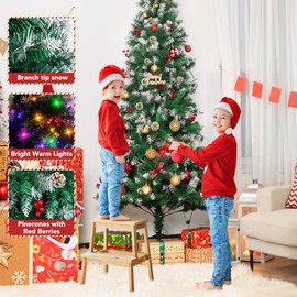 NALONE 6FT Pre-Lit Christmas Tree with Remote Control and Timer, Snow-Kissed Artificial Pencil Christmas Tree with 640 Tips, Pinecones Red Berries, 9 Lighting Modes (Flocked Tips Pencil Tree, 6 FT)