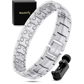 MagnetRX® Ultra Strong Magnetic Bracelet - Magnetic Bands for Men - Men's Bracelet Adjustable Length with Sizing Tool (Silver)