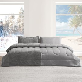 Byourbed Opposites Attract® - Coma Inducer® Over Oversized King Comforter - Plush Chartreux Gray + Cooling Silver Gray